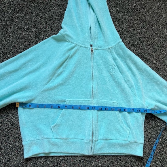 Victoria’s Secret Tourquoise Blue Green Cropped Zip-Up Sweater Terry Cloth Sz XS - Picture 13 of 16